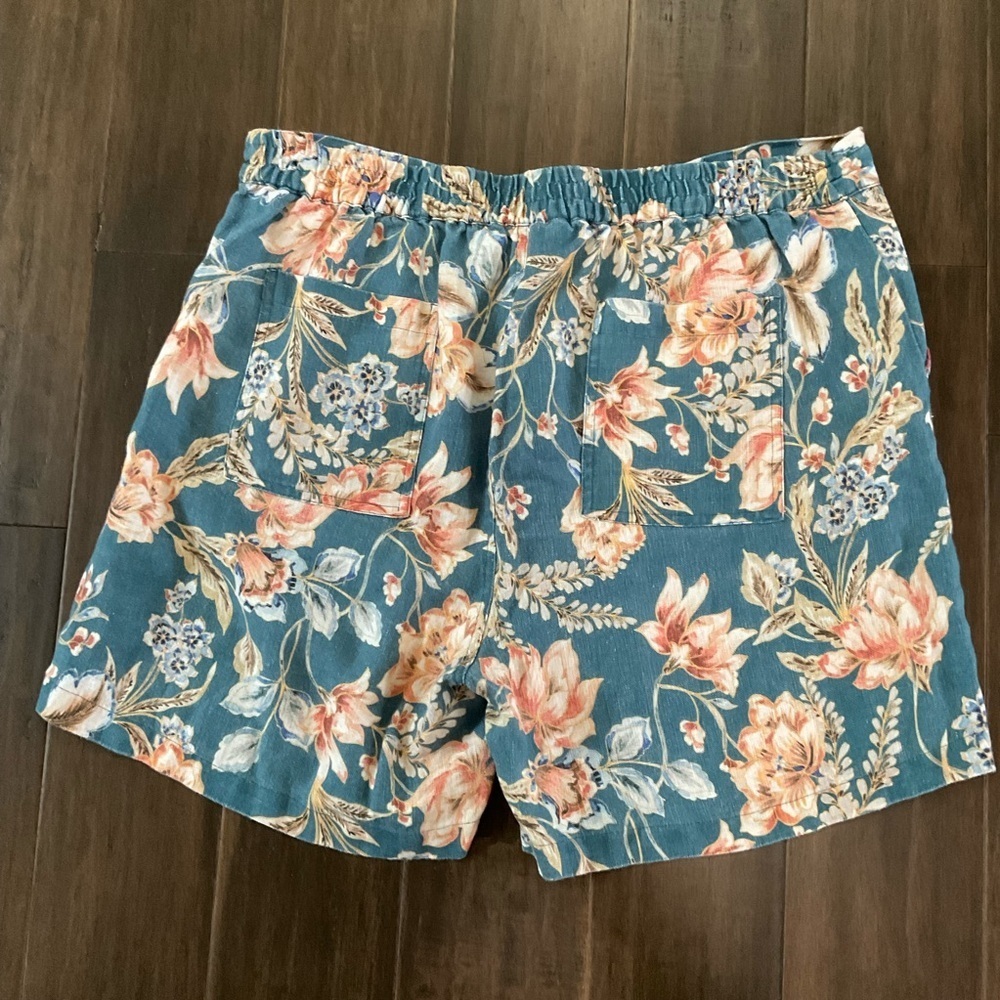 Johnny Was Teal Floral Drawstring Shorts - Picture 3 of 7